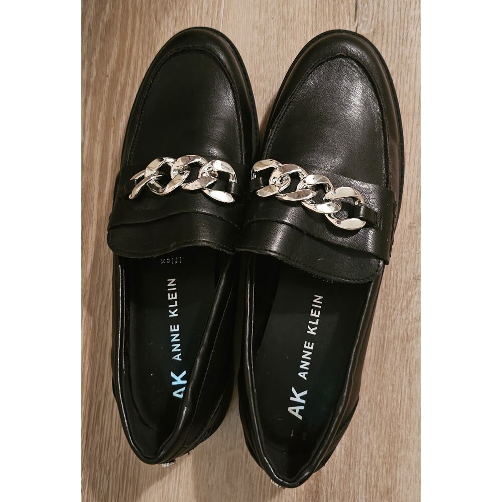 Anne Klein Eunice iflex Black Leather Women's Chunky Loafers Shoes 1336 Size 9.5